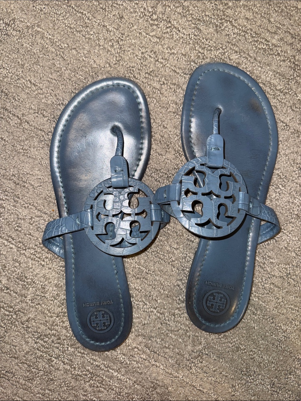 Tory Burch Navy Miller Logo Thong Sandals